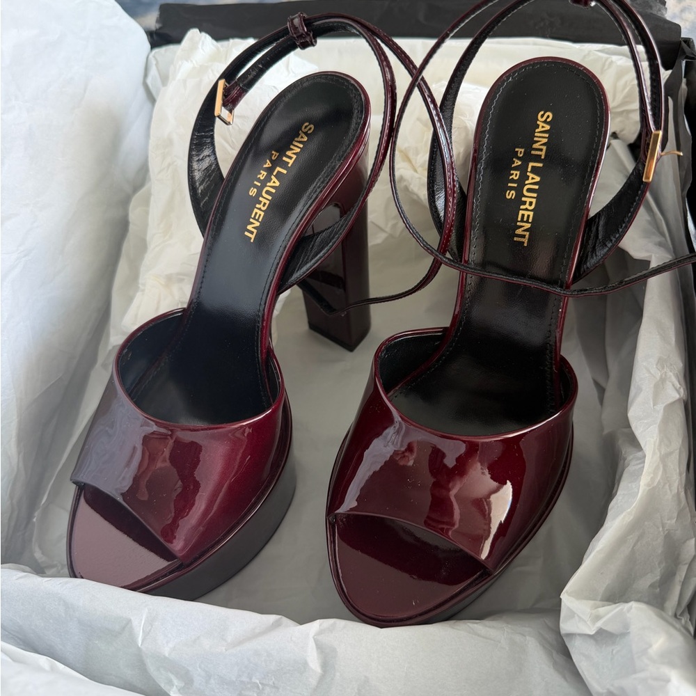 Saint Laurent Dark Red Platform Sandals - Picture 4 of 7